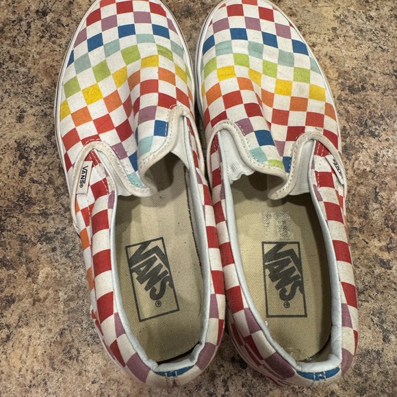 Rainbow Checkered Slip On Vans - Picture 2 of 7